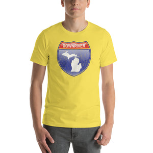 Textured Print Downriver Michigan Interstate Sign Short-Sleeve Unisex T-Shirt  (7 Colors)