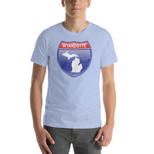 Textured Print Wyandotte Michigan Interstate Sign Short-Sleeve Unisex T-Shirt (7 Colors)