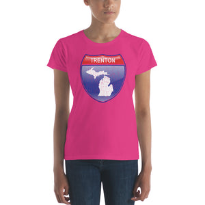 Textured Print Trenton Michigan Interstate Sign Women's short sleeve t-shirt (6 Colors)