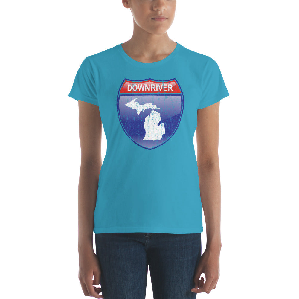 Textured Print Downriver Michigan Interstate Sign Women's short sleeve t-shirt (6 Colors)