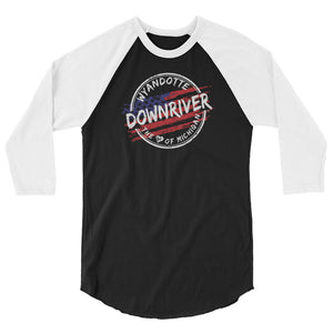 Wyandotte Michigan Downriver Flag Black 3/4 sleeve raglan shirt