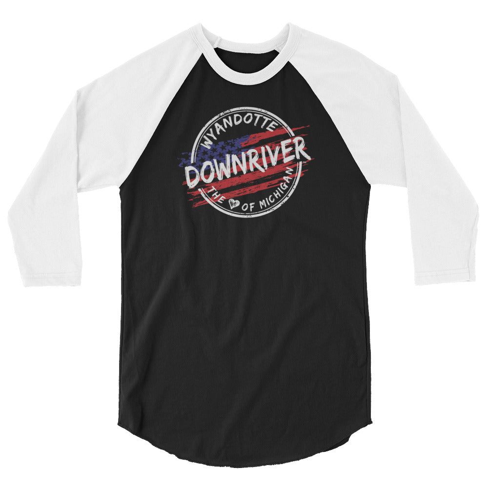 Wyandotte Michigan Downriver Flag Black 3/4 sleeve raglan shirt