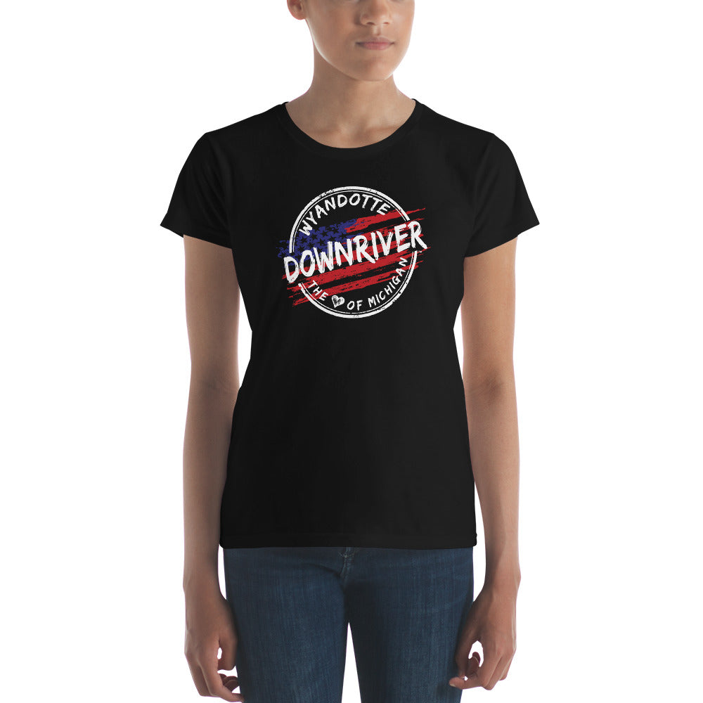 Wyandotte Michigan Downriver Flag Black Women's short sleeve t-shirt