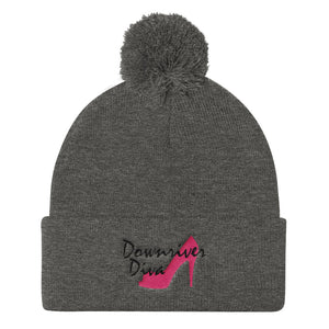 Downriver Diva Embroidered Pom Pom Knit Cap (2 colors)