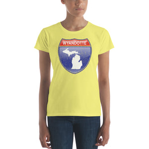 Textured Print Wyandotte Michigan Interstate Sign Women's short sleeve t-shirt (6 Colors)